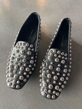 Zara Black Studded Loafers Womens Size 40